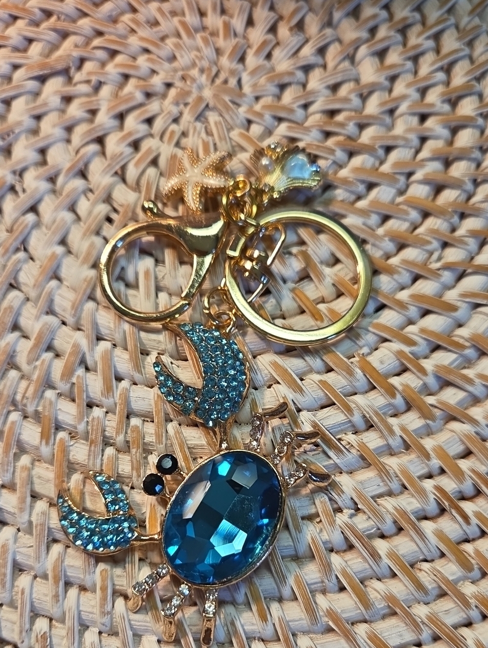 5 For 25 Gold-Tone Blue Crystal Crab Charm Keychain - Women Jewelry